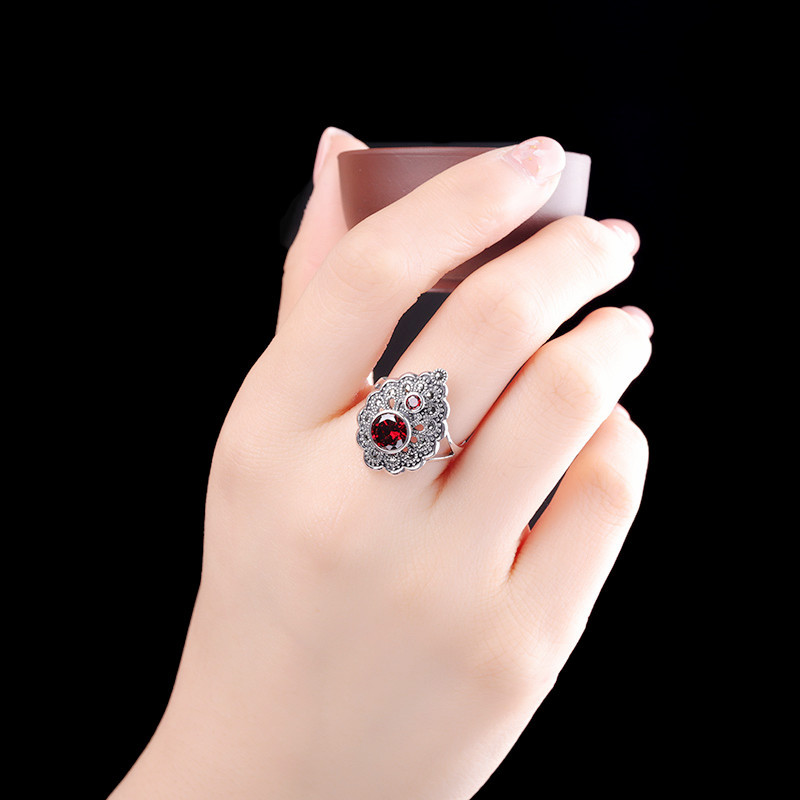 Chunfeng Sihan Literary Retro Thai Silver Bracelet S925 Silver Jewelry Trendy Versatile Women's Pomegranate Ring