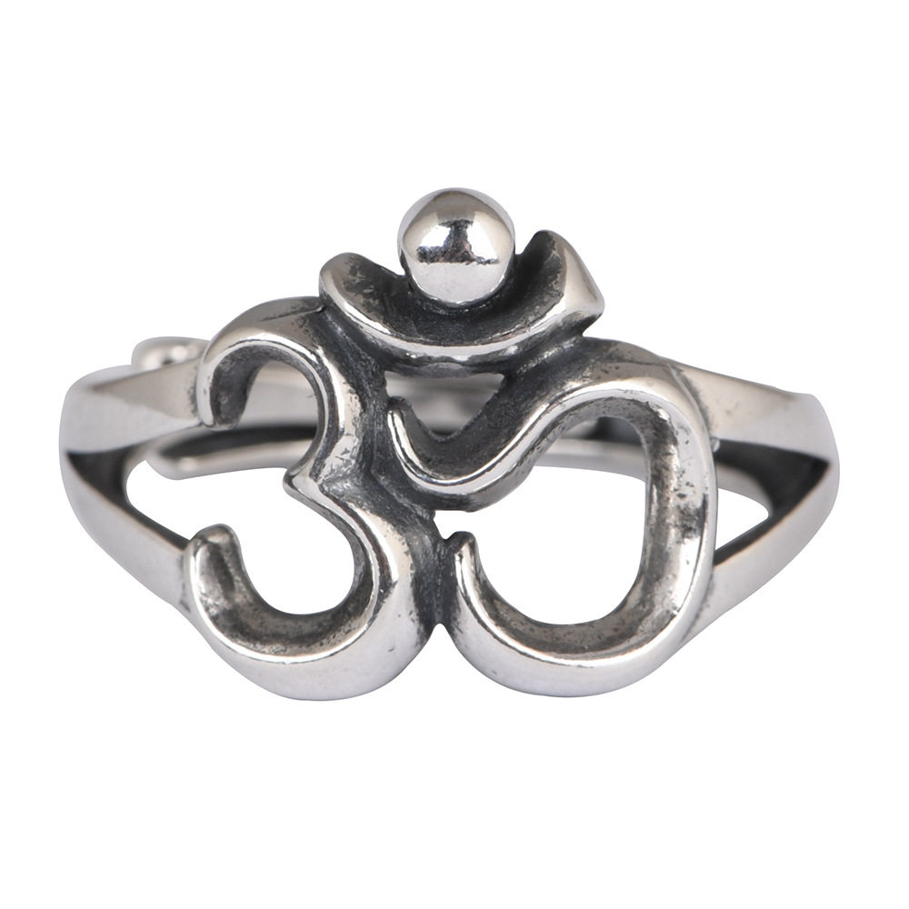 Chunfeng Sihan s925 sterling silver retro craft open ring women's niche Sanskrit word ring