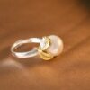 Chunfeng Sihan S925 silver plain silver gold-plated leaf inlaid with freshwater pearls elegant adjustment ring for women