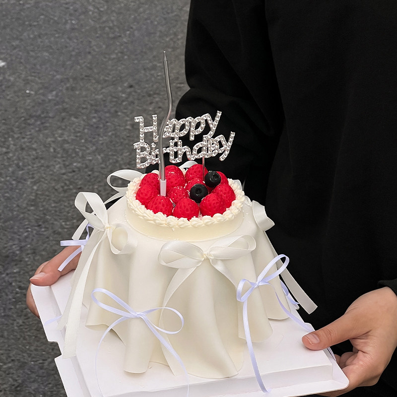 水晶插牌生日快乐女神唯美蛋糕装饰品丝带蝴蝶结女生烘焙节日装扮,淘宝优惠券,粉丝福利购,淘宝优惠卷