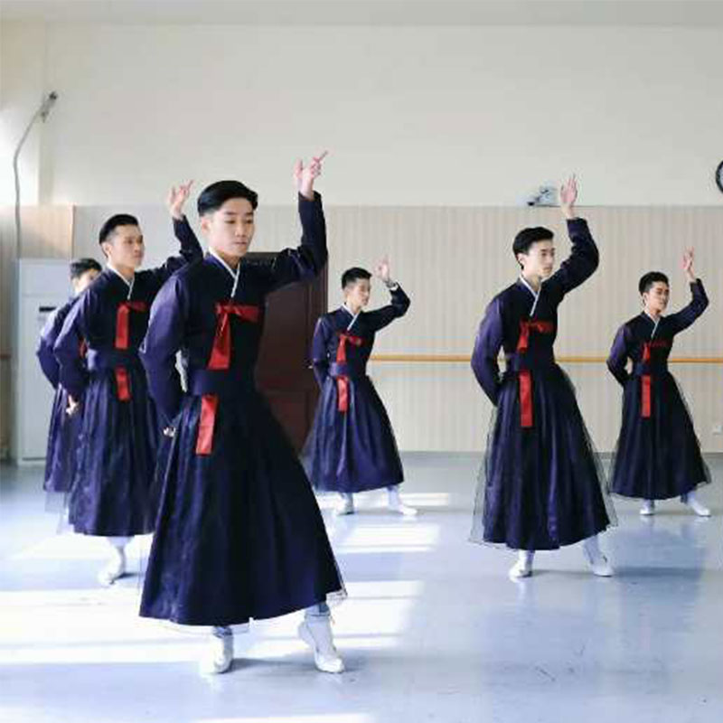 舞依恋厂家定做朝鲜族舞蹈服装群舞韩服表演出练习服男装舞台定制-图0