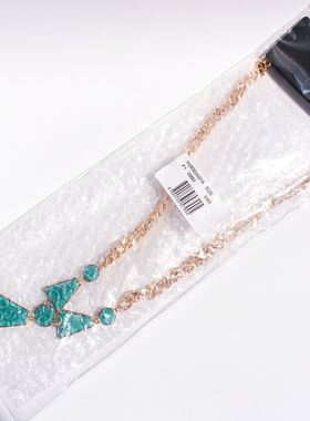 青岛欧美外贸塬单饰品工厂时尚晕染绿色方块圆形几何长款项链V100