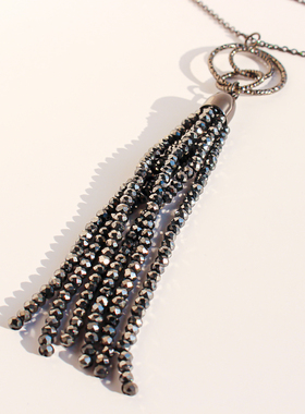 环保外贸饰品欧美风高级黑水晶串珠长款项链流苏吊坠毛衣链女353