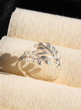 外贸饰品自然灵动植物系银色树叶开口戒指女简约百搭链条指环V53