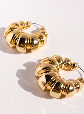 外贸饰品欧美风褶皱粗链条夸张项链金属风牛角包耳圈耳环套装380