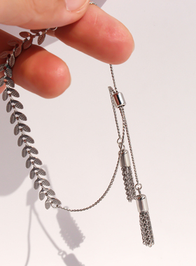 外贸饰品小众设计麦穗叶子极简手链女时尚抽拉可调节流苏手饰V45