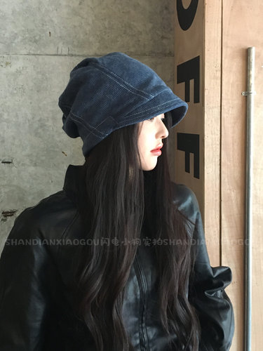 美式复古冷帽｜素颜遮脸渔夫帽堆子女秋冬黑色街头休闲显脸小包头 - 图0