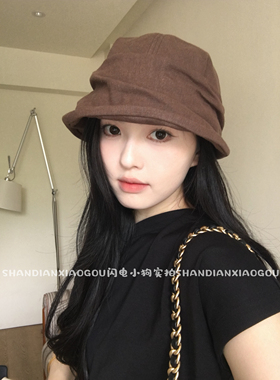 苎麻褶皱渔夫帽*新款百搭显脸小春夏日系褶皱遮阳渔夫帽女款