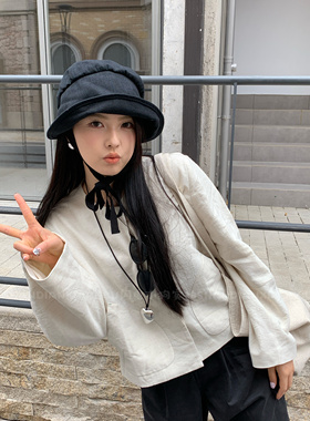 【棉麻遮阳可卷边小礼帽】日系棉麻透气帽子女韩国小众高级感休闲