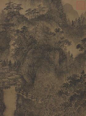 元代王蒙东山草堂图松山书屋图喷复制临摹学R习山水画画稿素材
