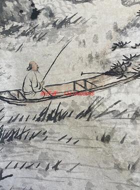 石涛幽溪w垂钓图清朝古代写意山水绘画装饰打印微喷临摹画稿素材