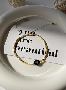 进口日本玻璃珠金色爱心法式手链