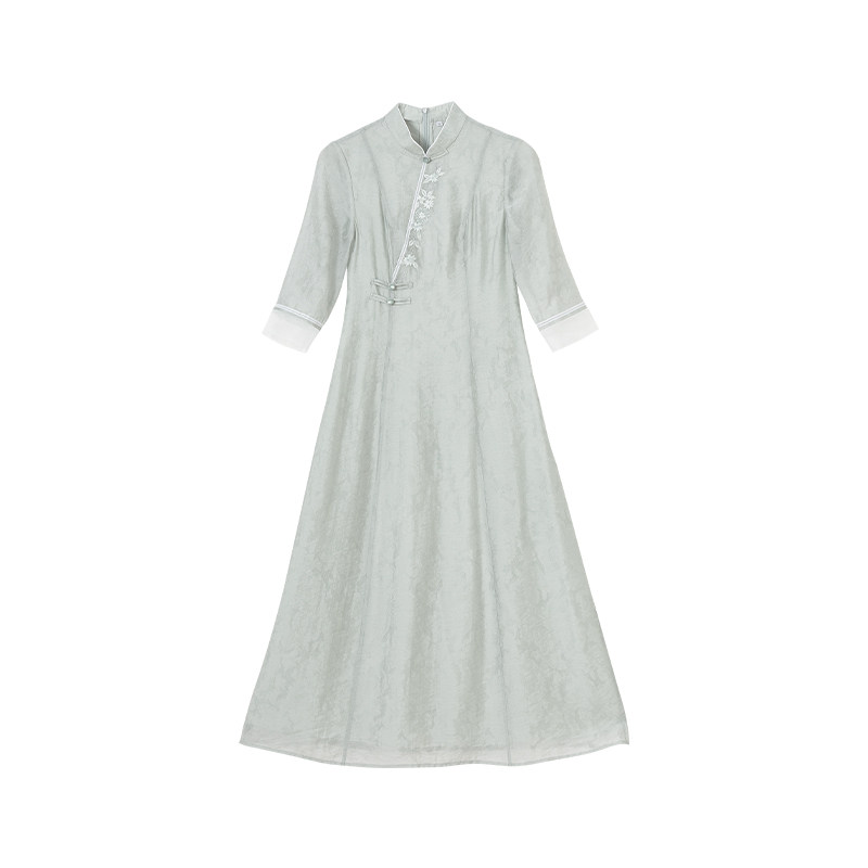 茶服女夏茶艺师中式改良旗袍连衣裙 森莲连衣裙