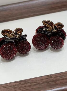 新年水钻红樱桃蝴蝶结小抓夹