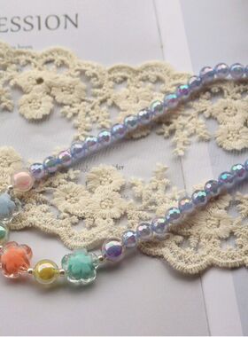 韩版闪亮透明花朵AB彩糖果色小清新可爱儿童女孩项链手链套装项饰