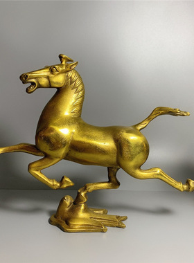 黄铜奔马工艺品青铜马踏飞燕家居摆件马到成功生日祝福商中式工艺