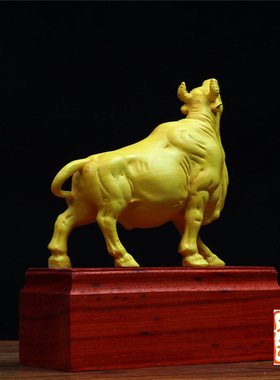 黄杨木雕刻家居装饰品生肖牛汽车小摆件招财牛气冲天红木工艺品