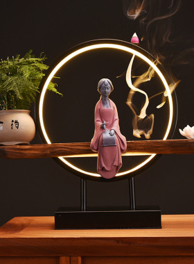 新中式灯饰倒流香摆件桃花创意家用客厅玄关桌面家居装饰禅意摆设