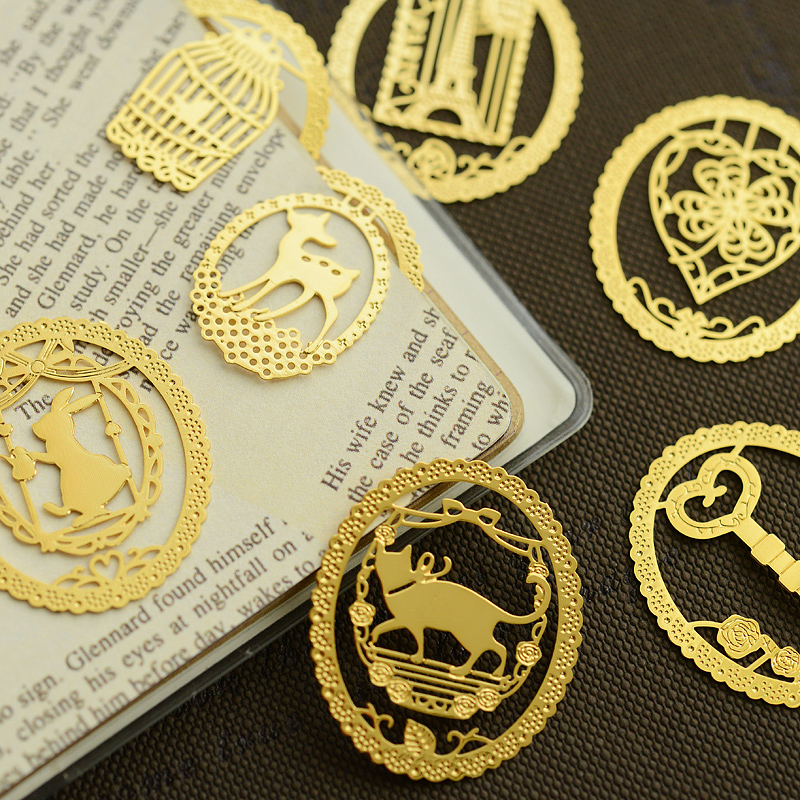 金属镂空书签古典中国风精美可爱创意金色动物复古黄铜文具批发-图0