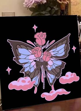 蝴蝶diy数字油画儿童手工卡通风景填色画学生手绘爆款油彩画