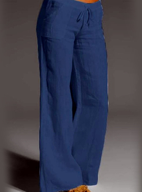 Women's High Waist Wide Leg Pants Cotton Linen Casual Pants