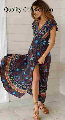 Beach Wrap Dresses V-Neck Boho Dress Elegant Party Sundress-图0