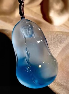 冰种老蓝水危料翡翠平替素衣观音石英岩高冰吊坠挂件玉守护神吊坠