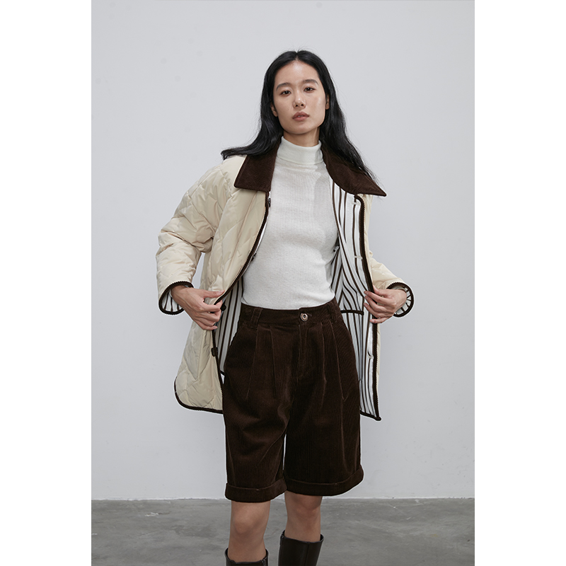 BLANK LABEL 100棉高腰折边灯芯绒五分裤女春秋叠穿亲肤直筒短裤 - 图1