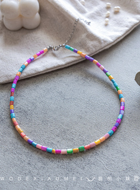 天然贝壳串珠锁骨链女孩彩色项链