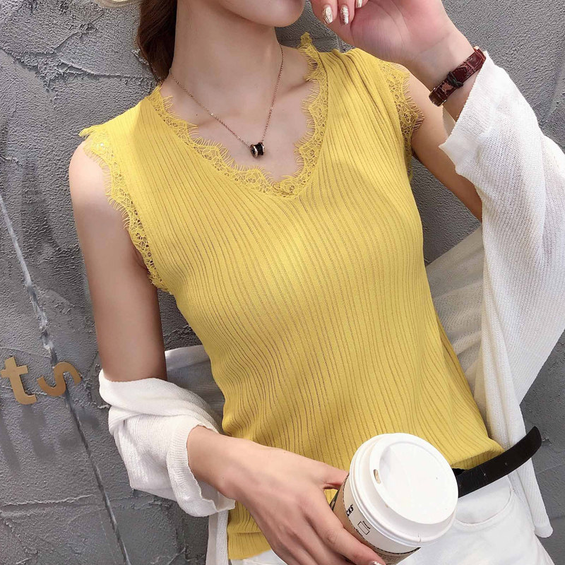 针织冰丝女夏内搭秋装新款蕾丝吊带 贵沫背心吊带