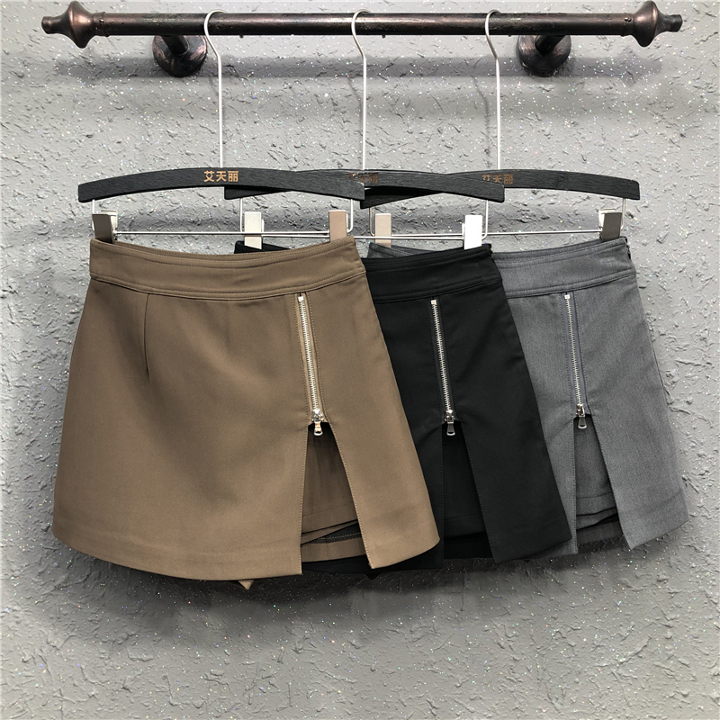 艾天丽旗舰店性感侧边拉链开叉小心机包臀裙20秋季新款修身显瘦高腰裤裙短裙女0