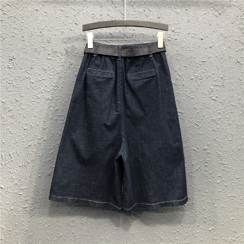 艾天丽旗舰店中长款裤裙女夏季新款欧货洋气高腰显瘦a字阔腿裤七分牛仔裤0