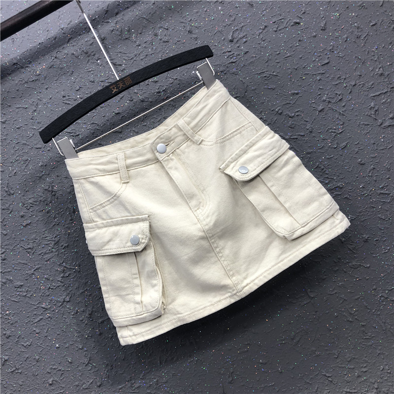 艾天丽旗舰店夏季新款工装裤裙女欧货休闲百搭杏色高腰显瘦包臀牛仔半身裙2