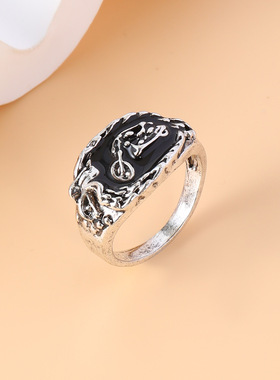 华杰跨境自由骑环摩托车戒指黑色雕刻鹰嘴戒指星条旗图案朋克饰品