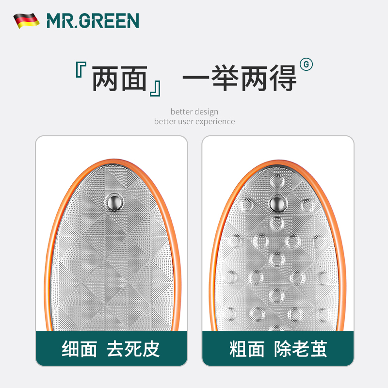 德国MR.GREEN搓脚板磨脚石神器去死皮老茧家用刮后脚部跟双面角质-图2