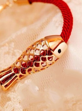 韩版时尚个性年年有鱼本命年幸运红绳镂空吉祥鱼锦鲤开运手链女