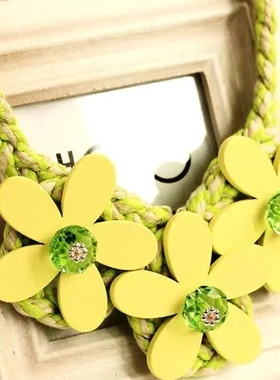 韩版时尚项链个性复古做旧木质花朵女短款项链锁骨链毛衣链配饰