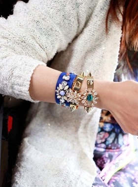 日韩个性百搭街头潮多彩宝石荧光色织带手链朋克多巴胺糖果色手饰