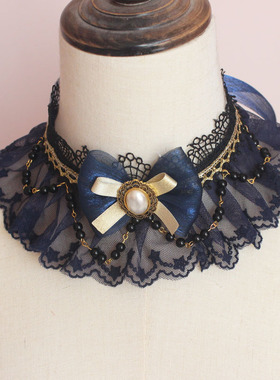 原创手作黑色宫廷复古项链蕾丝