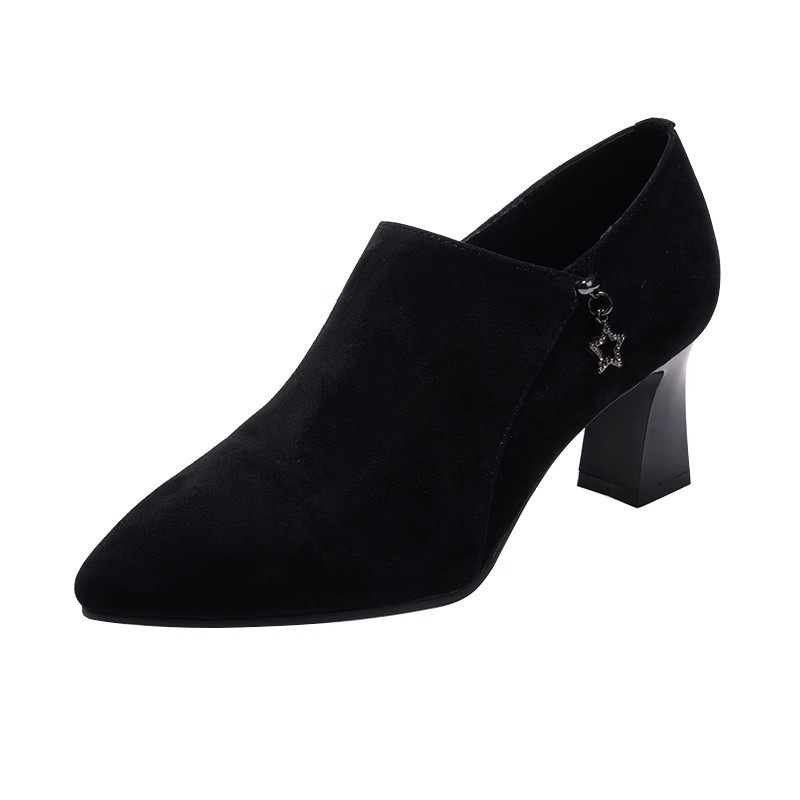 2025新款秋季尖头真皮女皮鞋软皮粗跟水钻高跟鞋春秋中跟深口单鞋,淘宝优惠券,粉丝福利购,淘宝优惠卷