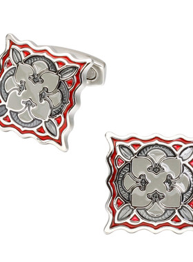 红色方形蓝色窗花袖钉 法式长袖衬衫袖钉 衬衣配饰Cufflinks