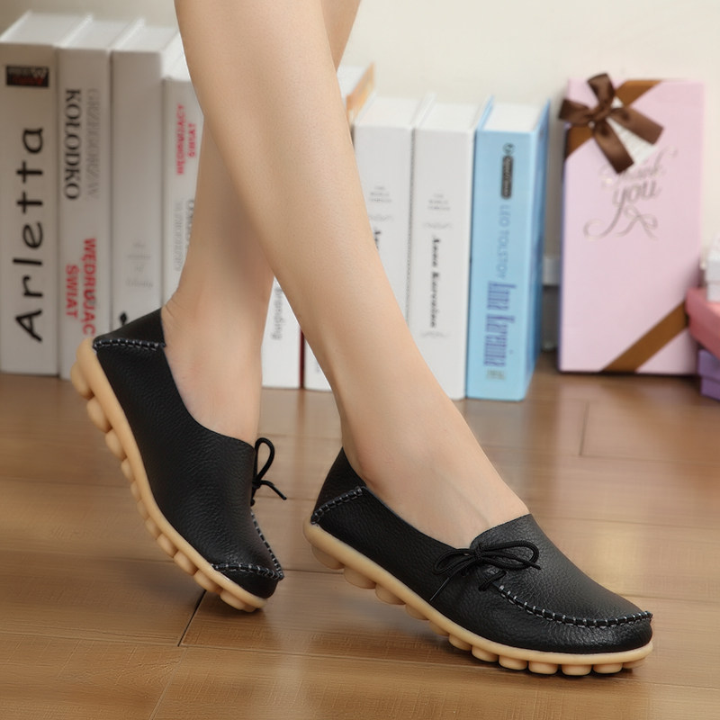 春秋小语鹿新款真皮平底大码妈妈鞋软底防滑休闲豆豆鞋牛筋女单鞋,淘宝优惠券,粉丝福利购,淘宝优惠卷