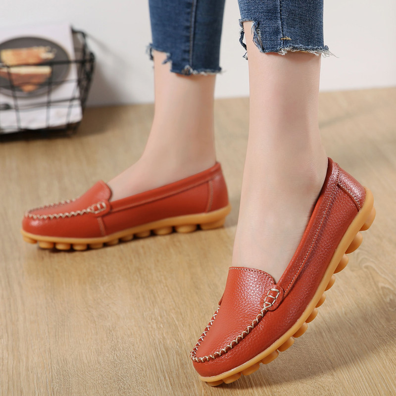 春秋真皮一脚蹬女鞋休闲单鞋大码牛津妈妈鞋豆豆鞋软底护士小白鞋,淘宝优惠券,粉丝福利购,淘宝优惠卷