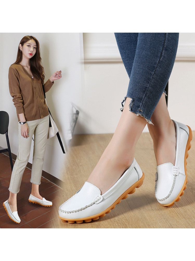 春秋真皮一脚蹬女鞋休闲单鞋大码牛津妈妈鞋豆豆鞋软底护士小白鞋,淘宝优惠券,粉丝福利购,淘宝优惠卷