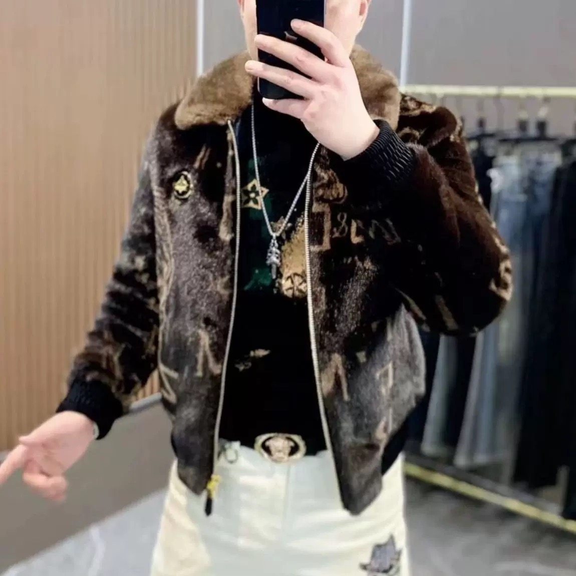 欧版轻奢高级感男士仿皮草毛领夹克外套加厚保暖时尚青年毛绒外套,淘宝优惠券,粉丝福利购,淘宝优惠卷