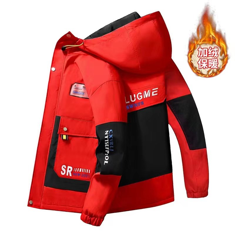 棉衣男秋冬季加绒加厚男士外套青少年潮流拼色印花连帽工装棉服男,淘宝优惠券,粉丝福利购,淘宝优惠卷