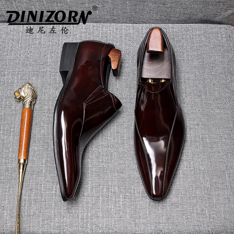 迪尼左伦春季男士皮鞋亮皮擦色套脚商务乐福休闲鞋一脚蹬男潮流鞋 - 图2