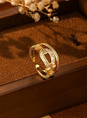 新款微镶锆石马蹄扣戒指轻奢风