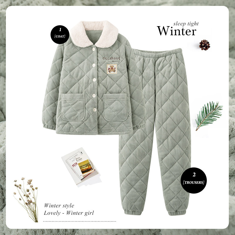 思莉太太情侣冬季加绒三层夹棉睡衣 思莉太太睡衣/家居服套装