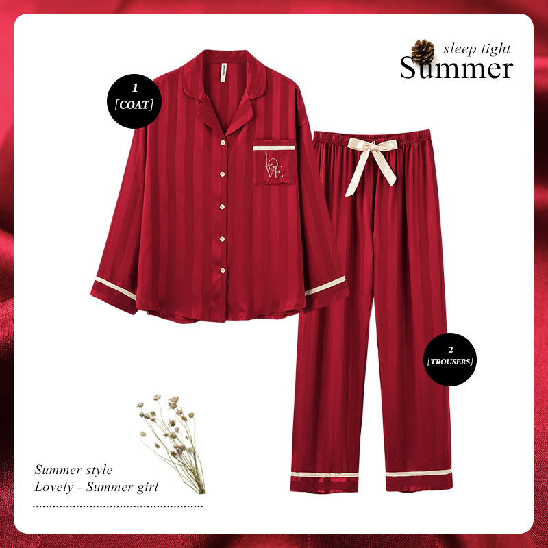 思莉太太情侣春秋长袖冰丝结婚睡衣 思莉太太睡衣/家居服套装